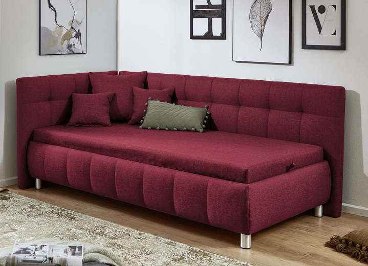 Schlafsofas - Studioliege mit Kissen und Bettkasten, in Farbe BEIGE, in Ausführung Kopfteil links, mit Federkern-Festpolsterung Ansicht 17
