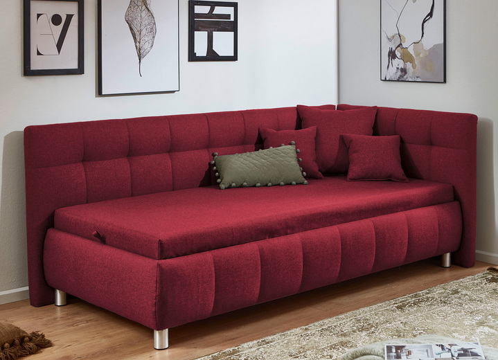 Schlafsofas - Studioliege mit Kissen und Bettkasten, in Farbe BEIGE, in Ausführung Kopfteil links, mit Federkern-Festpolsterung Ansicht 29