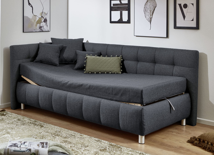 Schlafsofas - Studioliege mit Kissen und Bettkasten, in Farbe BEIGE, in Ausführung Kopfteil links, mit Federkern-Festpolsterung Ansicht 24