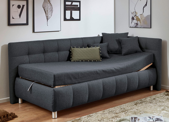 Schlafsofas - Studioliege mit Kissen und Bettkasten, in Farbe BEIGE, in Ausführung Kopfteil links, mit Federkern-Festpolsterung Ansicht 36