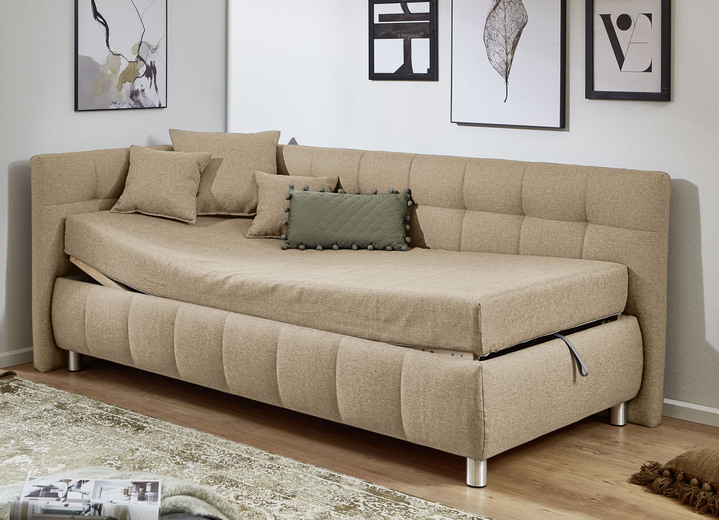 Schlafsofas - Studioliege mit Kissen und Bettkasten, in Farbe BEIGE, in Ausführung Kopfteil links, mit Federkern-Festpolsterung Ansicht 27