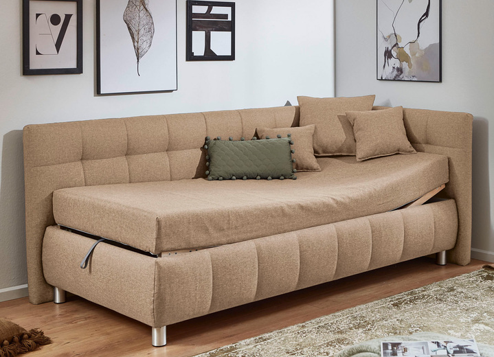 Schlafsofas - Studioliege mit Kissen und Bettkasten, in Farbe BEIGE, in Ausführung Kopfteil links, mit Federkern-Festpolsterung Ansicht 39