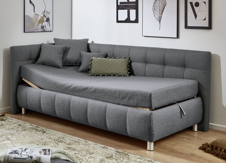Schlafsofas - Studioliege mit Kissen und Bettkasten, in Farbe BEIGE, in Ausführung Kopfteil links, mit Federkern-Festpolsterung Ansicht 21