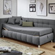 Schlafsofas - Studioliege mit Kissen und Bettkasten, in Farbe BEIGE, in Ausführung Kopfteil links, mit Federkern-Festpolsterung – Farbe GRAU – Ansicht 6