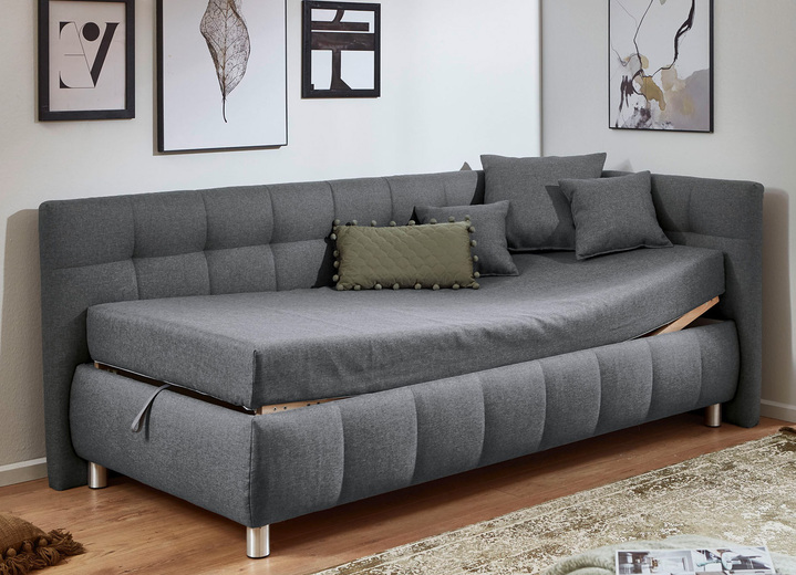 Schlafsofas - Studioliege mit Kissen und Bettkasten, in Farbe BEIGE, in Ausführung Kopfteil links, mit Federkern-Festpolsterung Ansicht 33
