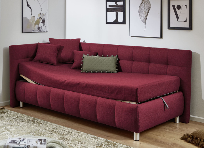 Schlafsofas - Studioliege mit Kissen und Bettkasten, in Farbe BEIGE, in Ausführung Kopfteil links, mit Federkern-Festpolsterung Ansicht 18