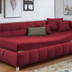Schlafsofas - Studioliege mit Kissen und Bettkasten, in Farbe BEIGE, in Ausführung Kopfteil links, mit Federkern-Festpolsterung – Farbe ROT – Ansicht 9