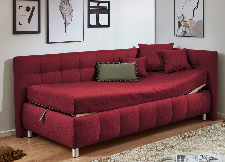 Schlafsofas - Studioliege mit Kissen und Bettkasten, in Farbe BEIGE, in Ausführung Kopfteil links, mit Federkern-Festpolsterung Ansicht 30