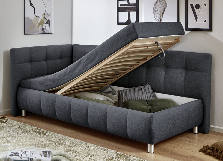 Schlafsofas - Studioliege mit Kissen und Bettkasten, in Farbe BEIGE, in Ausführung Kopfteil links, mit Federkern-Festpolsterung Ansicht 25
