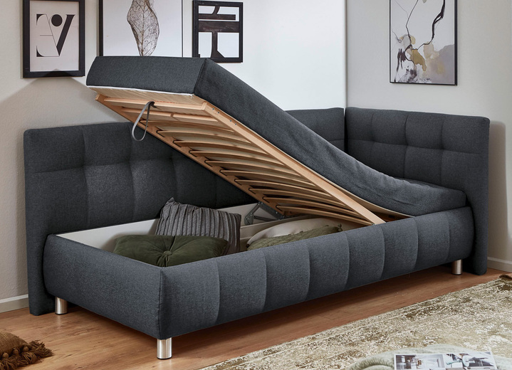 Schlafsofas - Studioliege mit Kissen und Bettkasten, in Farbe BEIGE, in Ausführung Kopfteil links, mit Federkern-Festpolsterung Ansicht 37