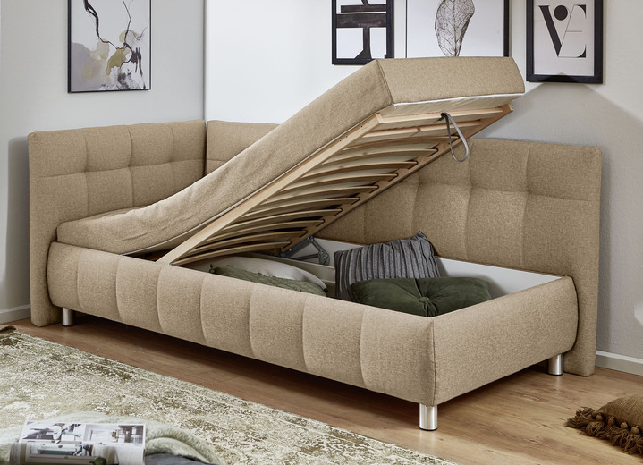 Schlafsofas - Studioliege mit Kissen und Bettkasten, in Farbe BEIGE, in Ausführung Kopfteil links, mit Federkern-Festpolsterung Ansicht 28