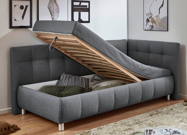 Schlafsofas - Studioliege mit Kissen und Bettkasten, in Farbe BEIGE, in Ausführung Kopfteil links, mit Federkern-Festpolsterung Ansicht 34