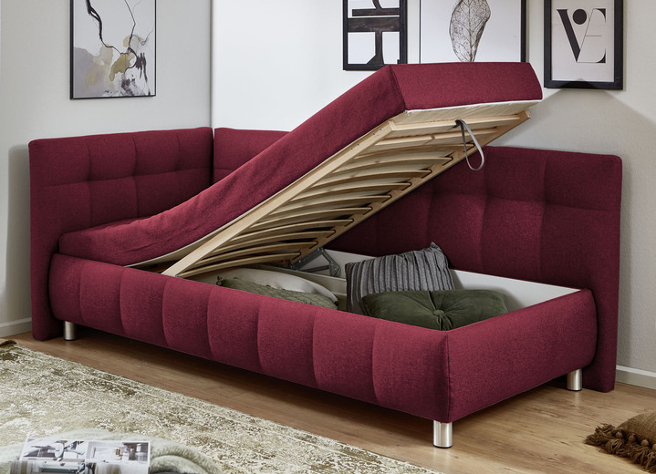 Schlafsofas - Studioliege mit Kissen und Bettkasten, in Farbe BEIGE, in Ausführung Kopfteil links, mit Federkern-Festpolsterung Ansicht 19
