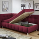 Schlafsofas - Studioliege mit Kissen und Bettkasten, in Farbe BEIGE, in Ausführung Kopfteil links, mit Federkern-Festpolsterung – Farbe ROT – Ansicht 7