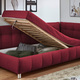 Schlafsofas - Studioliege mit Kissen und Bettkasten, in Farbe BEIGE, in Ausführung Kopfteil links, mit Federkern-Festpolsterung – Farbe ROT – Ansicht 10