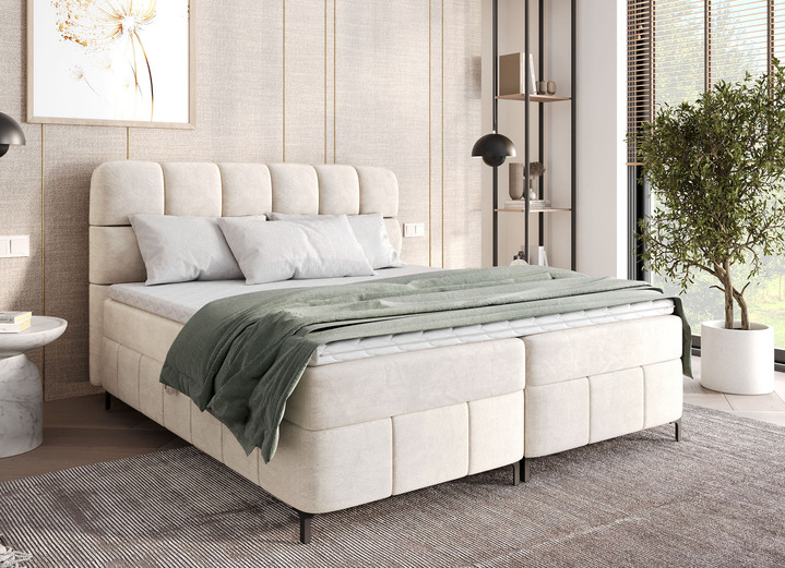 Boxspringbetten - Boxspringbett mit Bettkasten und Topper, in Farbe CREME Ansicht 2