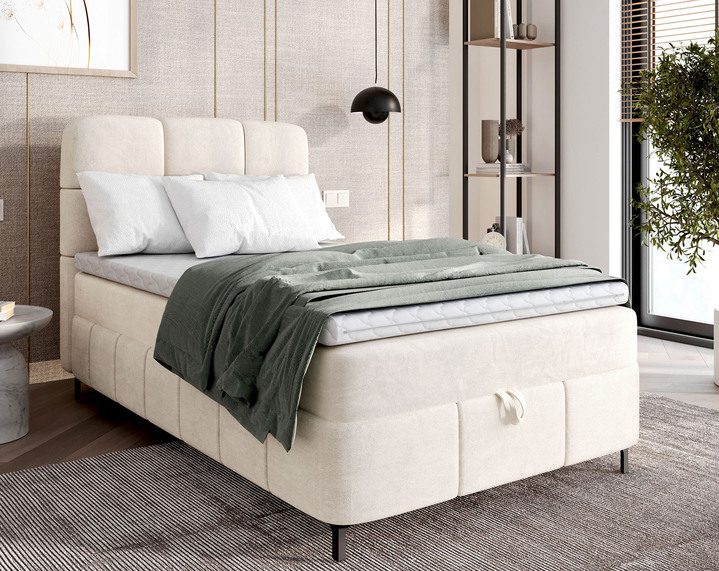 Boxspringbetten - Boxspringbett mit Bettkasten und Topper, in Farbe CREME Ansicht 1