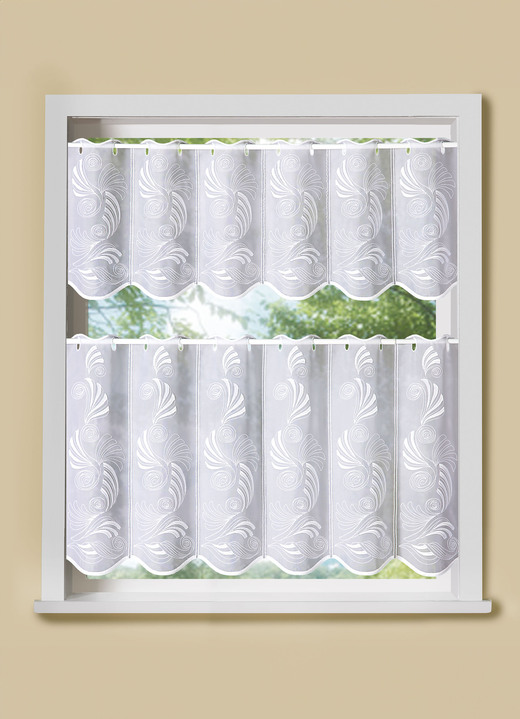 Kurzgardinen - Raffinierter Kurzstore mit Stangendurchzug, in Größe 822 (35x 95 cm) bis 876 (50x160 cm), in Farbe WEISS Ansicht 1