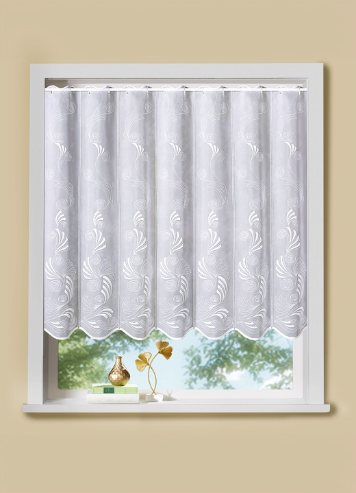 Plauener Stickerei - Luftiger Kleinfenster-Store mit Stangendurchzug, in Größe 875 (95x 95 cm) bis 896 (120x160 cm), in Farbe WEISS Ansicht 1