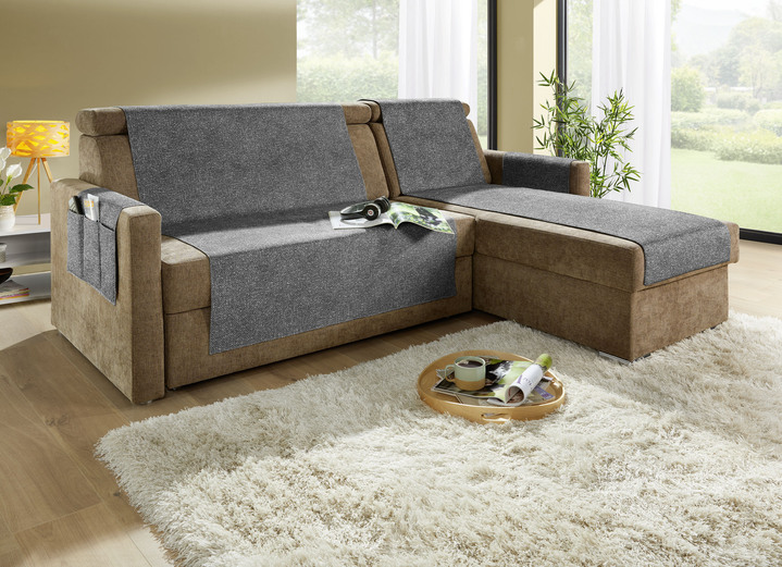 Sessel- & Sofaüberwürfe - Wohnaccessoires mit gekettelten Abschlüssen in Melange-Optik, in Größe 101 (Sesselschoner, 50x140 cm) bis 865 (2 Armlehnenschoner, 38x 55 cm), in Farbe GRÜN Ansicht 6