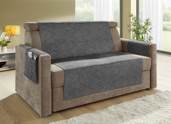 Sessel- & Sofaüberwürfe - Wohnaccessoires mit gekettelten Abschlüssen in Melange-Optik, in Größe 101 (Sesselschoner, 50x140 cm) bis 865 (2 Armlehnenschoner, 38x 55 cm), in Farbe GRÜN Ansicht 7