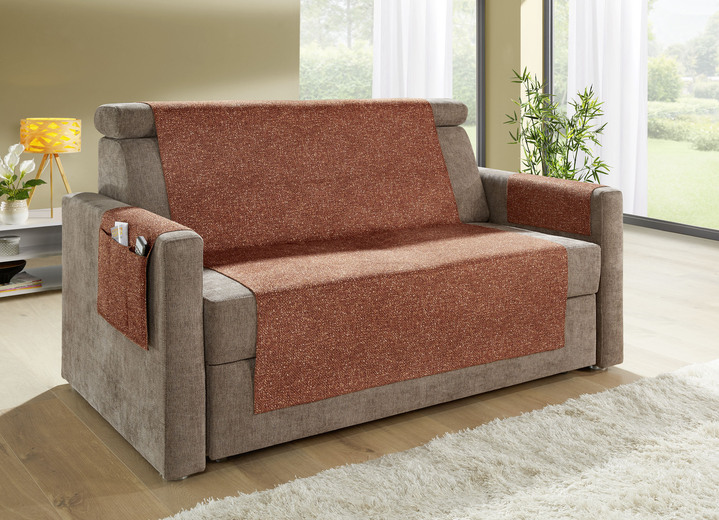 Sessel- & Sofaüberwürfe - Wohnaccessoires mit gekettelten Abschlüssen in Melange-Optik, in Größe 101 (Sesselschoner, 50x140 cm) bis 865 (2 Armlehnenschoner, 38x 55 cm), in Farbe GRÜN Ansicht 11