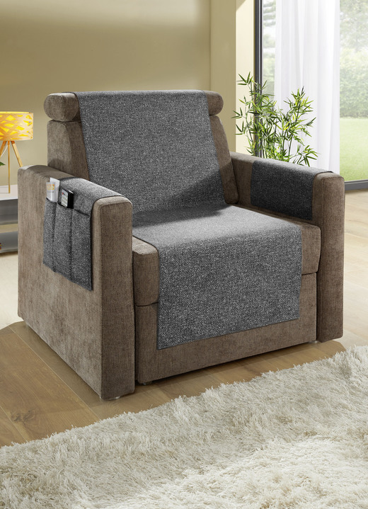 Sessel- & Sofaüberwürfe - Wohnaccessoires mit gekettelten Abschlüssen in Melange-Optik, in Größe 101 (Sesselschoner, 50x140 cm) bis 865 (2 Armlehnenschoner, 38x 55 cm), in Farbe GRÜN Ansicht 5