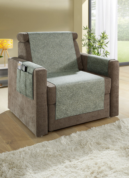 Sessel- & Sofaüberwürfe - Wohnaccessoires mit gekettelten Abschlüssen in Melange-Optik, in Größe 101 (Sesselschoner, 50x140 cm) bis 865 (2 Armlehnenschoner, 38x 55 cm), in Farbe GRÜN Ansicht 2