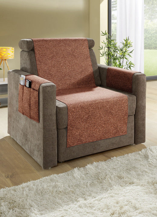Sessel- & Sofaüberwürfe - Wohnaccessoires mit gekettelten Abschlüssen in Melange-Optik, in Größe 101 (Sesselschoner, 50x140 cm) bis 865 (2 Armlehnenschoner, 38x 55 cm), in Farbe GRÜN Ansicht 9