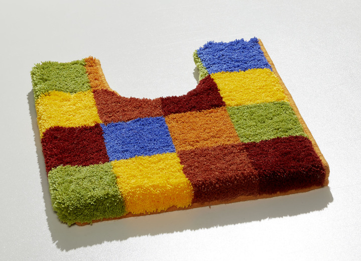 Badgarnituren - Badgarnitur mit bunten Dessin von Grund Ansicht 3 Badgarnituren - Badgarnitur mit bunten Dessin von Grund, in Größe 100 (Vorleger halbrund, 50/ 80 cm) bis 112 (WC-Deckelbezug, 47/ 50 cm), in Farbe KARO BUNT Ansicht 3