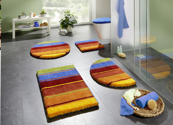 Badgarnituren - Bunte Badgarnitur aus dem Hause Grund, in Größe 100 (Vorleger halbrund, 50/ 80 cm) bis 112 (WC-Deckelbezug, 47/ 50 cm), in Farbe STREIFEN BUNT Ansicht 1