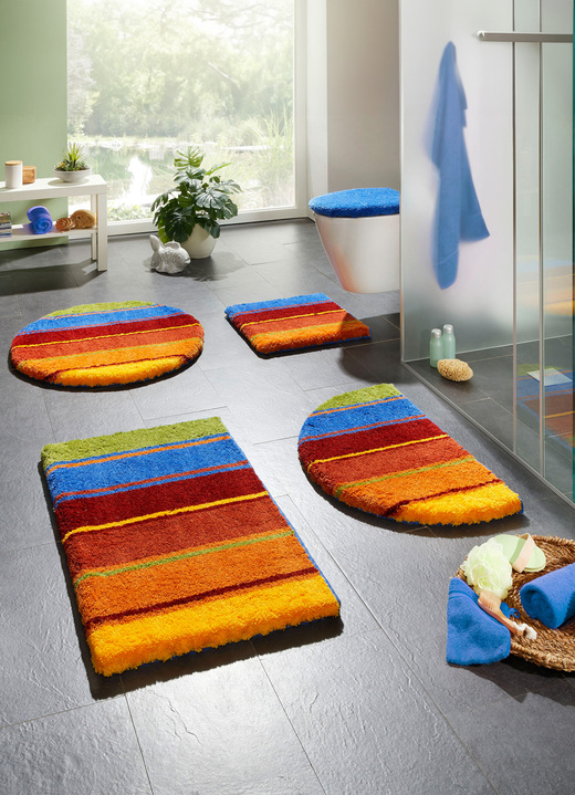 Badgarnituren - Bunte Badgarnitur aus dem Hause Grund, in Größe 100 (Vorleger halbrund, 50/ 80 cm) bis 112 (WC-Deckelbezug, 47/ 50 cm), in Farbe STREIFEN BUNT Ansicht 3