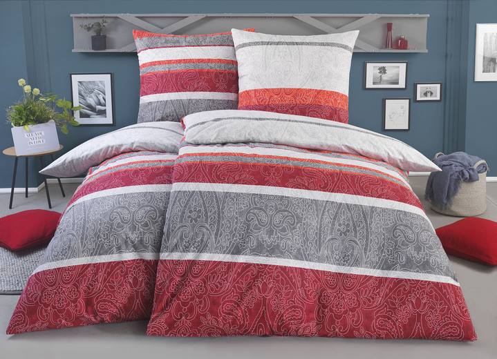 Bettwäschegarnituren - Biber Bettwäsche-Garnitur aus 100% Baumwolle, in Größe 112 (80/80 cm + 135/200 cm) bis 115 (80/80 cm + 155/220 cm), in Farbe ROT Ansicht 2