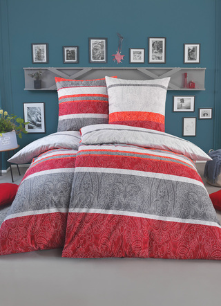 Bettwäschegarnituren - Biber Bettwäsche-Garnitur aus 100% Baumwolle, in Größe 112 (80/80 cm + 135/200 cm) bis 115 (80/80 cm + 155/220 cm), in Farbe ROT