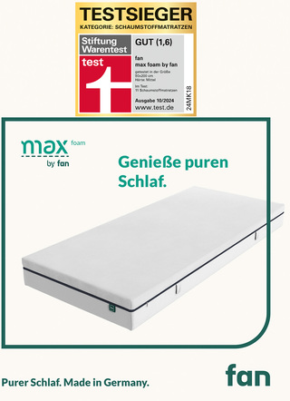 Matratzen & Topper - TESTSIEGER Mehrzonen-Matratze „max foam by fan“ – Ansicht  Matratzen & Topper - TESTSIEGER Mehrzonen-Matratze „max foam by fan“, in Größe 130 (80/200 cm) bis 135 (140/200 cm), in Farbe  – Ansicht