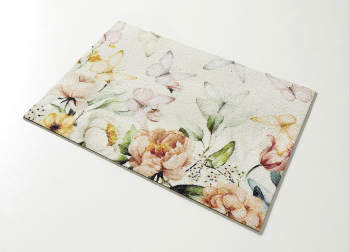 Fußmatten - Ansprechende Fußmatte mit Blüten und Schmetterlinge, in Farbe BUNT Ansicht 2