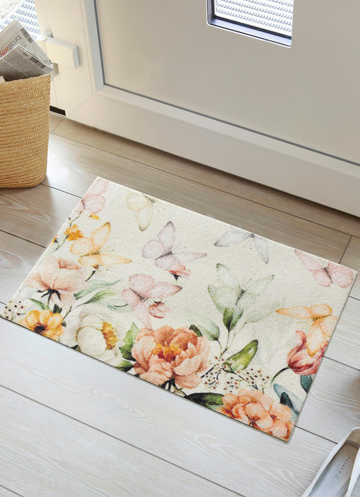 Fußmatten - Ansprechende Fußmatte mit Blüten und Schmetterlinge, in Farbe BUNT Ansicht 3