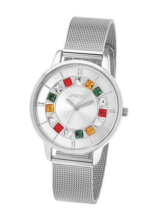 Stahlband / Metallband - Schöne Quartz-Damenuhr POOLS 2240, in Farbe  Ansicht 2