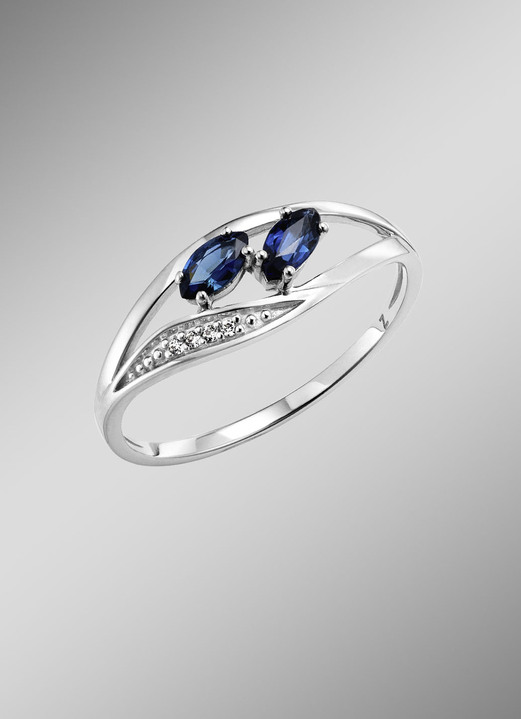 Ringe - Zeitlose Eleganz: Damenring mit echt Saphir und 4 Brillanten, in Größe 160 bis 220, in Farbe  Ansicht 1