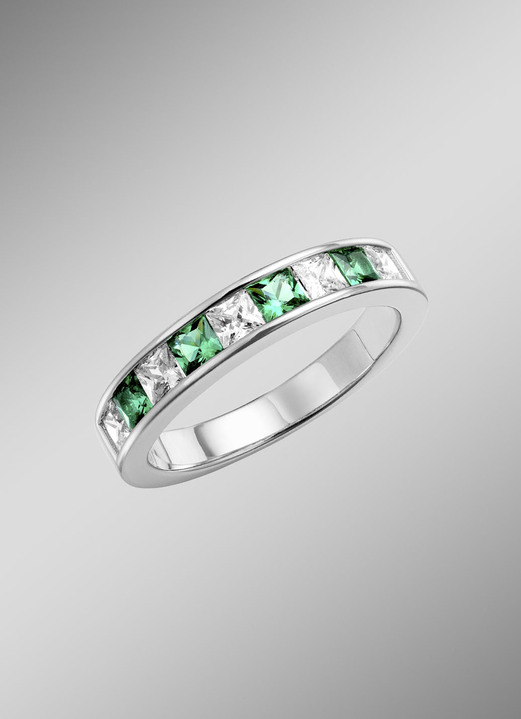 Ringe - Strahlende Eleganz: Damenring mit synth. Zirkonia und Glassteinen, in Größe 160 bis 220, in Farbe SMARAGDGRÜN, in Ausführung smaragdfarben Ansicht 1
