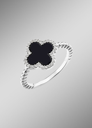 Damenring aus Silber mit Onyx und Zirkonia