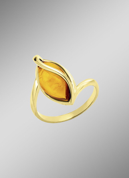 Ringe - Vergoldeter Damenring mit echtem Bernstein, in Größe 160 bis 220, in Farbe  Ansicht 1