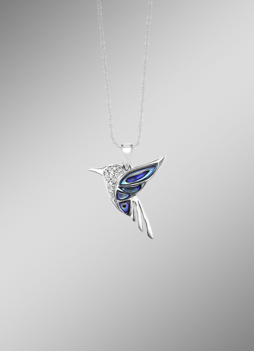 Anhänger - Zauberhafter Kolibri-Anhänger mit Zirkonia und Abalone-Perlmutt, in Farbe  Ansicht 1
