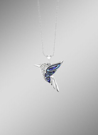 Zauberhafter Kolibri-Anhänger mit Zirkonia und Abalone-Perlmutt