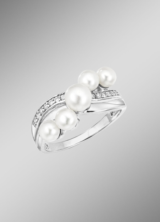 Ringe - Perlenglanz und strahlende Eleganz: Damenring mit Süßwasser-Zuchtperlen, in Größe 160 bis 220, in Farbe  Ansicht 1
