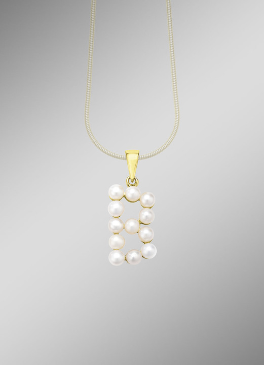 Anhänger - Personalisierte Eleganz: Buchstaben-Anhänger mit Süßwasser-Zuchtperlen, in Farbe , in Ausführung Buchstabe Q Ansicht 3