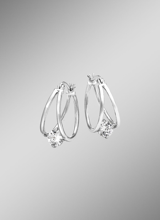 Ohrschmuck - Elegante Creolen mit synth. Zirkonia, in Farbe  Ansicht 1