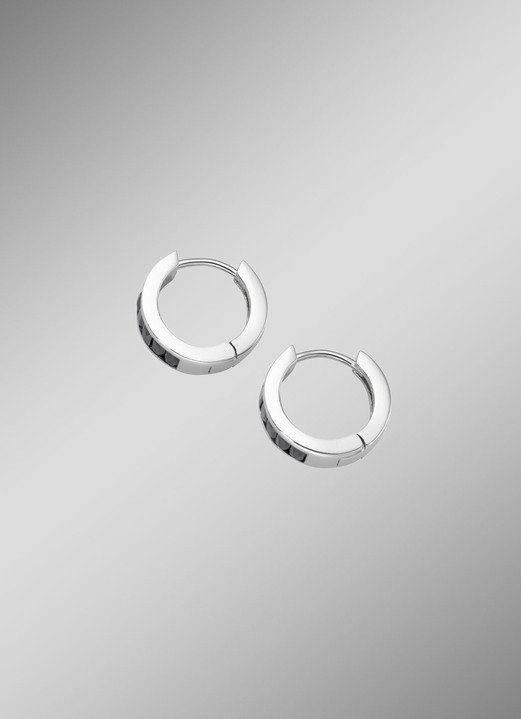 Ohrschmuck - Klappcreolen mit schwarzen Zirkonia Ansicht 2 Ohrschmuck - Klappcreolen mit schwarzen Zirkonia, in Farbe  Ansicht 2