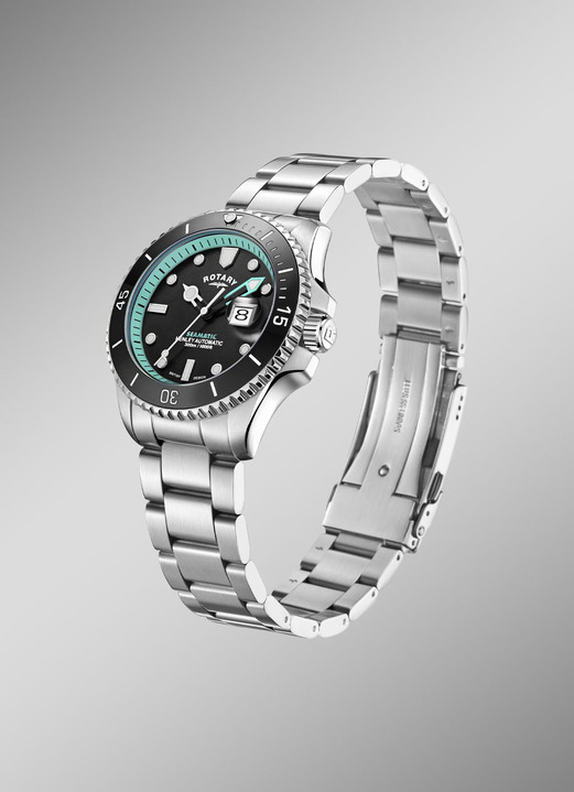 Mechanikuhren / Automatikuhren - Rotary-Henley-Seamatic-Automatik-Taucheruhr mit Edelstahlgehäuse, in Farbe , in Ausführung grüne Akzente Ansicht 2