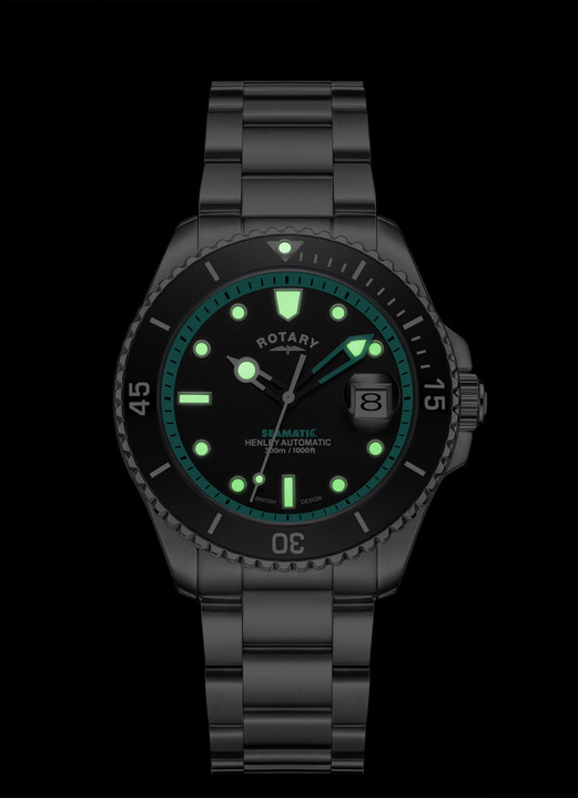 Mechanikuhren / Automatikuhren - Rotary-Henley-Seamatic-Automatik-Taucheruhr mit Edelstahlgehäuse, in Farbe , in Ausführung grüne Akzente Ansicht 5